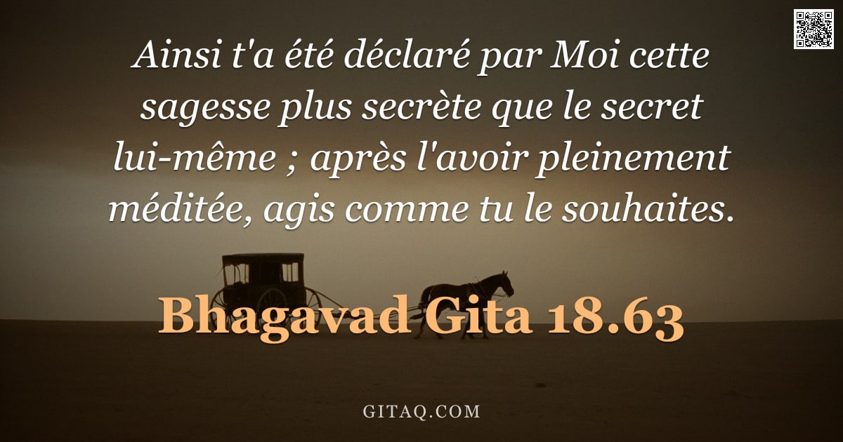 Bhagavad-Gîtâ 18.63 — "Ainsi t'a été déclaré par Moi cette sagesse plus secrète que le secret lui-même ; après l'avoir plei"