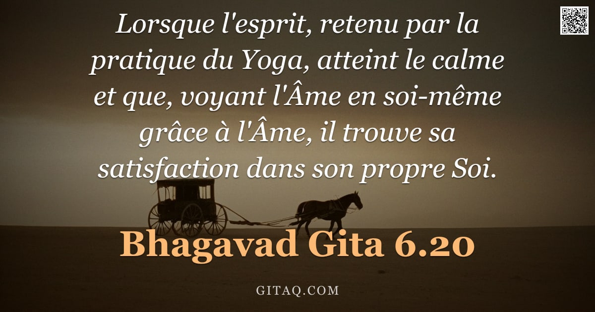 Bhagavad-Gîtâ 6.20 — "Lorsque l'esprit, retenu par la pratique du Yoga, atteint le calme et que, voyant l'Âme en soi-même "