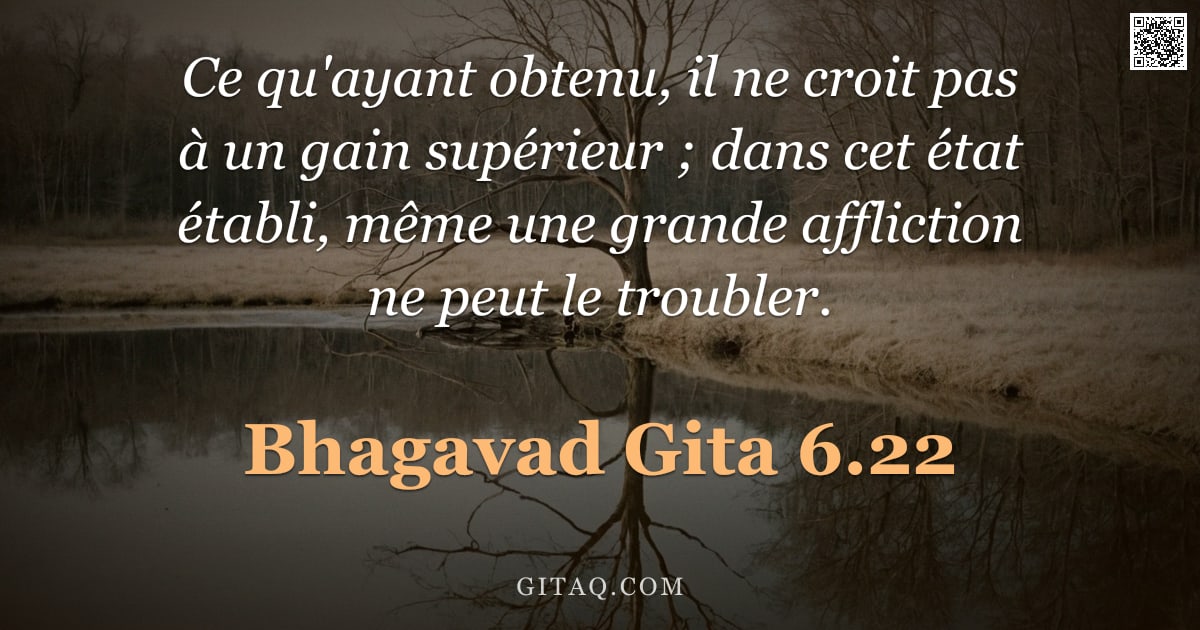 Bhagavad-Gîtâ 6.22 — "Ce qu'ayant obtenu, il ne croit pas à un gain supérieur ; dans cet état établi, même une grande affl"