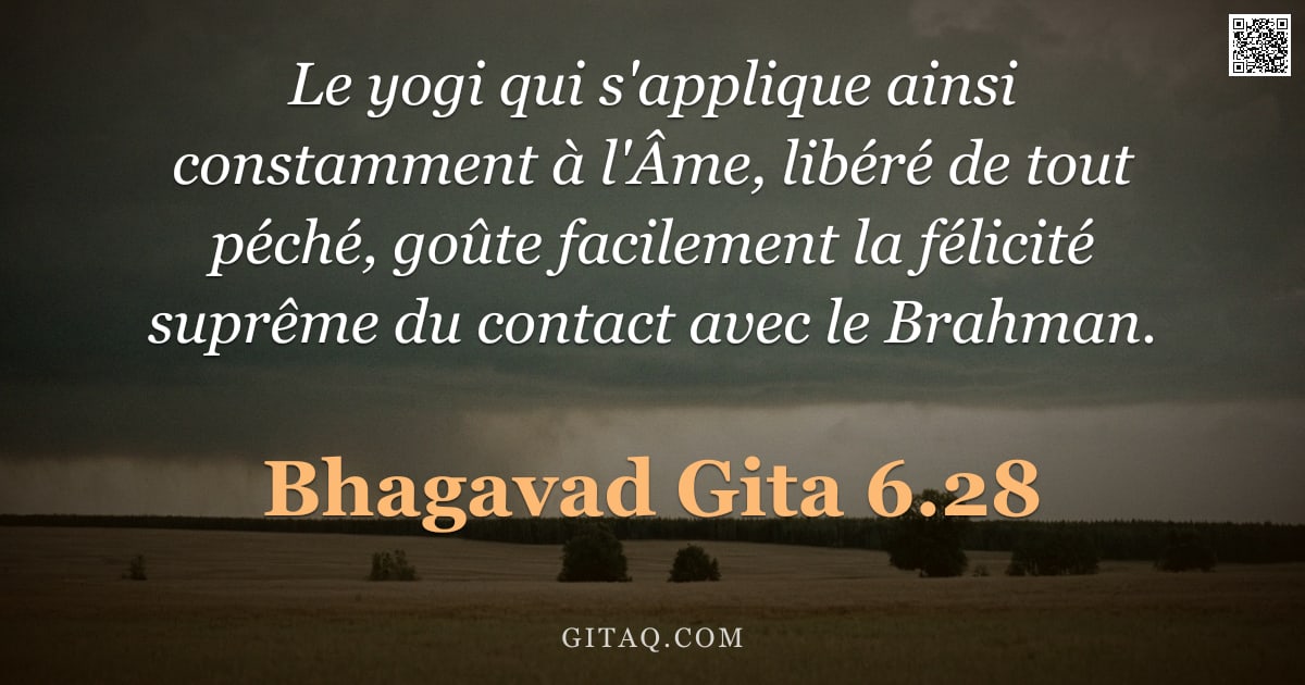 Bhagavad-Gîtâ 6.28 — "Le yogi qui s'applique ainsi constamment à l'Âme, libéré de tout péché, goûte facilement la félicité"