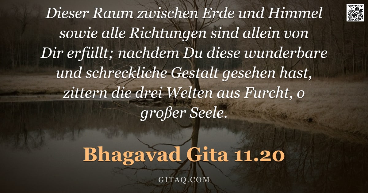 Bhagavad Gita 11.20 — "Dieser Raum zwischen Erde und Himmel sowie alle Richtungen sind allein von Dir erfüllt; nachdem Du d"