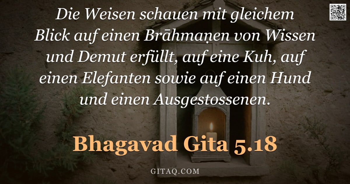 Bhagavad Gita 5.18 — "Die Weisen schauen mit gleichem Blick auf einen Brāhmaṇen von Wissen und Demut erfüllt, auf eine Kuh"