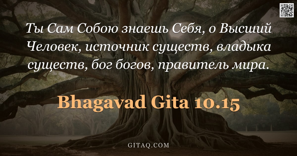 Бхагавад-гита 10.15 — "Ты Сам Собою знаешь Себя, о Высший Человек, источник существ, владыка существ, бог богов, правитель "