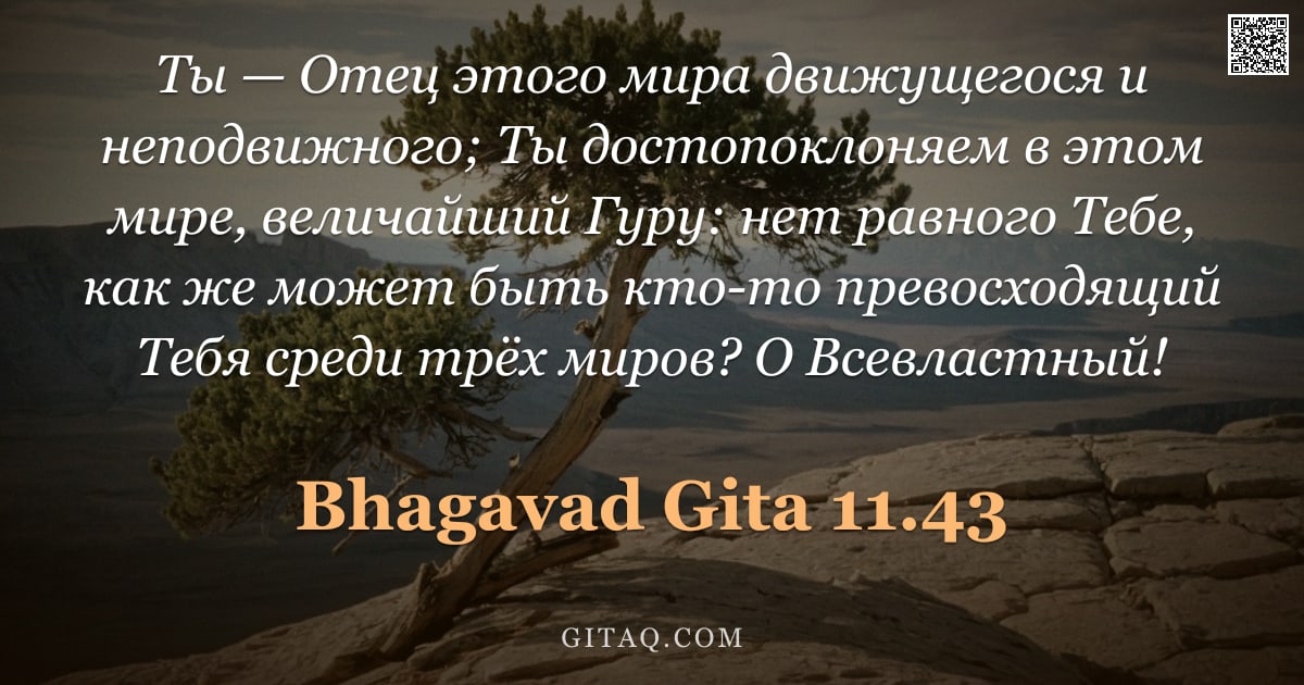 Бхагавад-гита 11.43 — "Ты — Отец этого мира движущегося и неподвижного; Ты достопоклоняем в этом мире, величайший Гуру: нет"