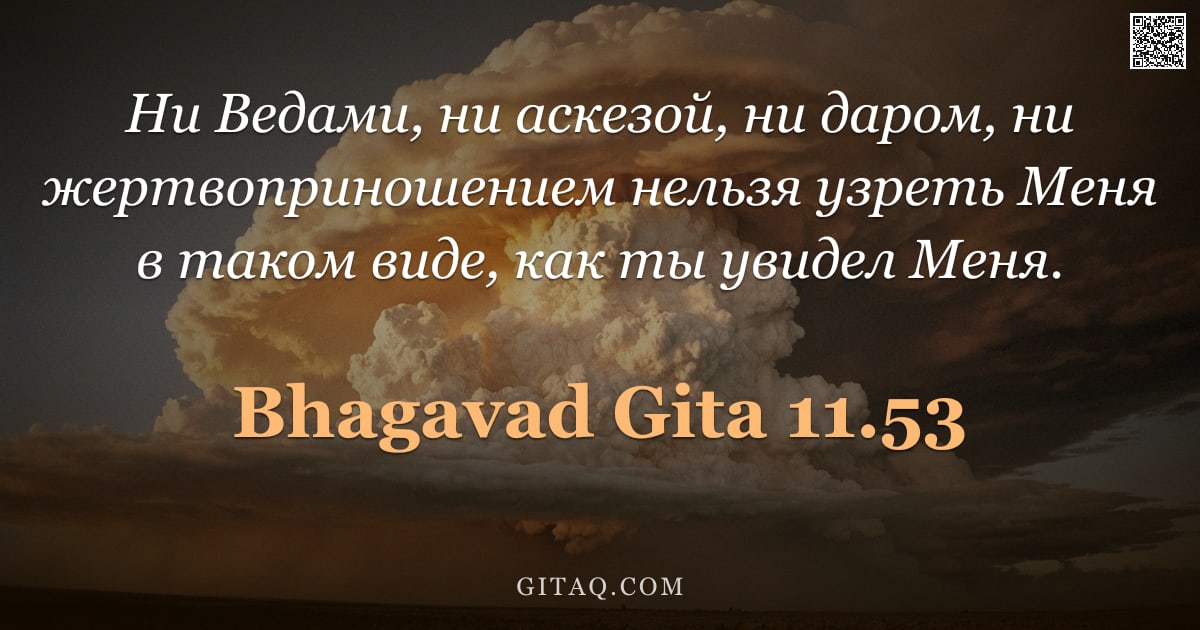 Бхагавад-гита 11.53 — "Ни Ведами, ни аскезой, ни даром, ни жертвоприношением нельзя узреть Меня в таком виде, как ты увидел"