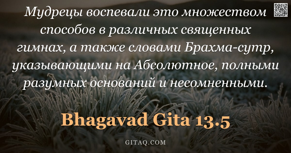 Бхагавад-гита 13.5 — "Мудрецы воспевали это множеством способов в различных священных гимнах, а также словами Брахма-сутр,"