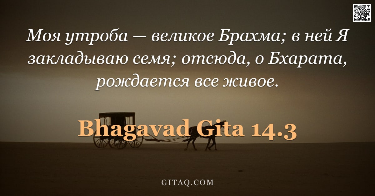 Бхагавад-гита 14.3 — "Моя утроба — великое Брахма; в ней Я закладываю семя; отсюда, о Бхарата, рождается все живое."