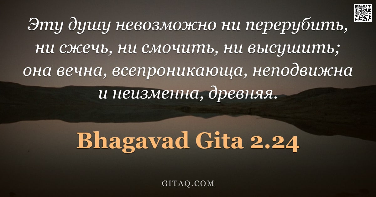 Бхагавад-гита 2.24 — "Эту душу невозможно ни перерубить, ни сжечь, ни смочить, ни высушить; она вечна, всепроникающа, непо"