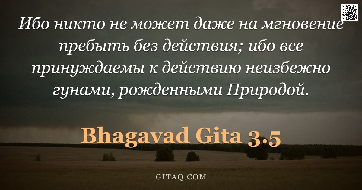 Бхагавад-гита 3.5 — "Ибо никто не может даже на мгновение пребыть без действия; ибо все принуждаемы к действию неизбежно "