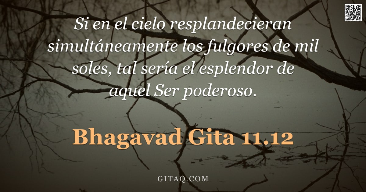 Bhagavad Gita 11.12 — "Si en el cielo resplandecieran simultáneamente los fulgores de mil soles, tal sería el esplendor de "