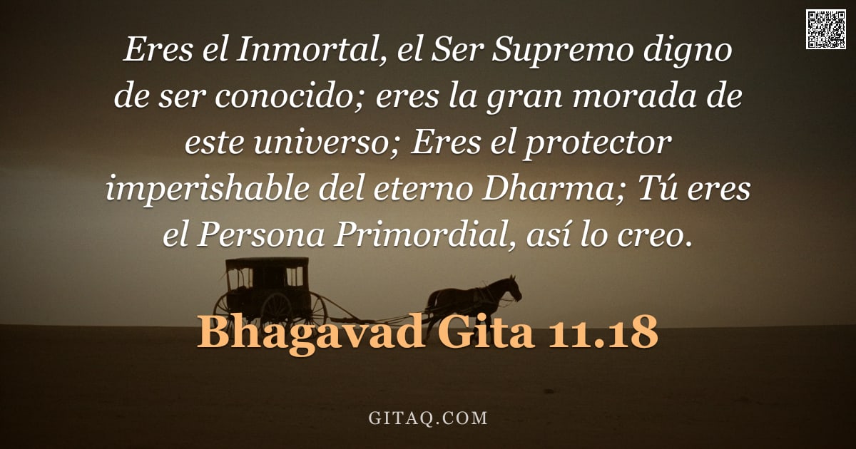 Bhagavad Gita 11.18 — "Eres el Inmortal, el Ser Supremo digno de ser conocido; eres la gran morada de este universo; Eres e"
