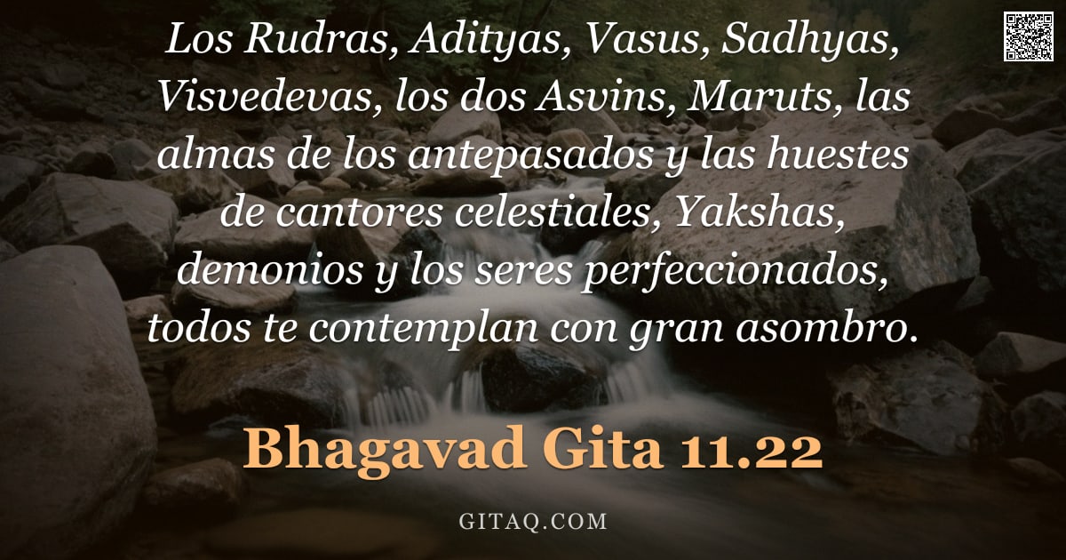 Bhagavad Gita 11.22 — "Los Rudras, Adityas, Vasus, Sadhyas, Visvedevas, los dos Asvins, Maruts, las almas de los antepasado"