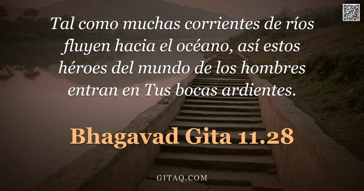 Bhagavad Gita 11.28 — "Tal como muchas corrientes de ríos fluyen hacia el océano, así estos héroes del mundo de los hombres"