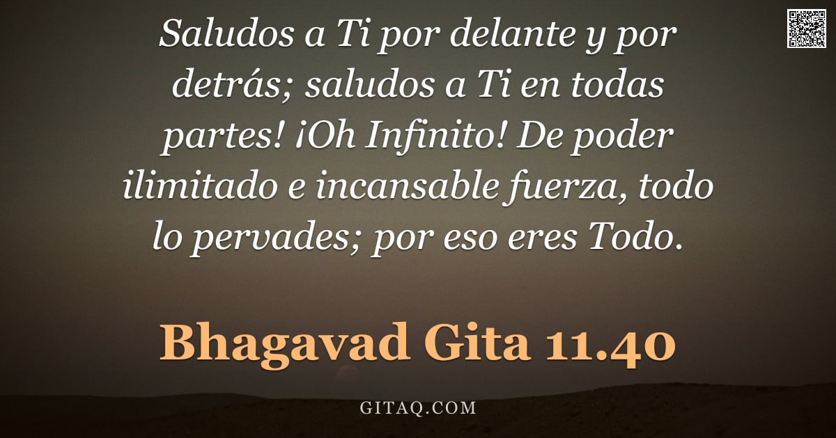 Bhagavad Gita 11.40 — "Saludos a Ti por delante y por detrás; saludos a Ti en todas partes! ¡Oh Infinito! De poder ilimitad"