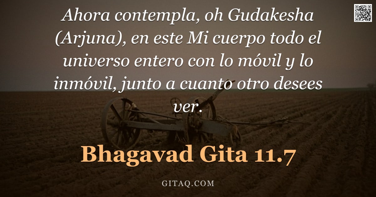 Bhagavad Gita 11.7 — "Ahora contempla, oh Gudakesha (Arjuna), en este Mi cuerpo todo el universo entero con lo móvil y lo "