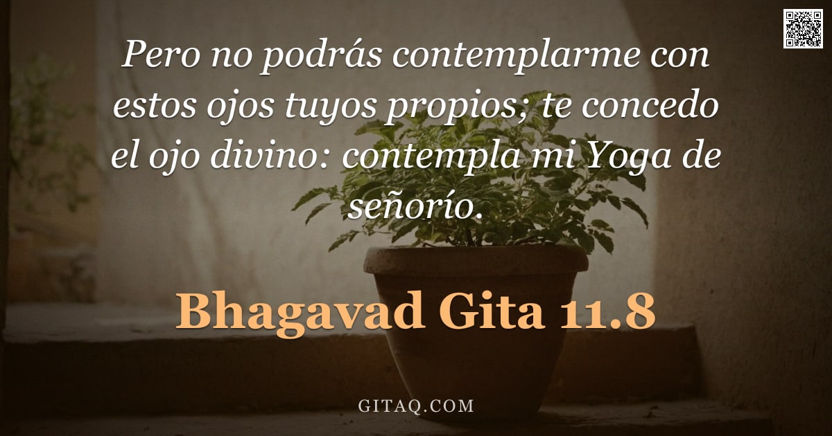 Bhagavad Gita 11.8 — "Pero no podrás contemplarme con estos ojos tuyos propios; te concedo el ojo divino: contempla mi Yog"
