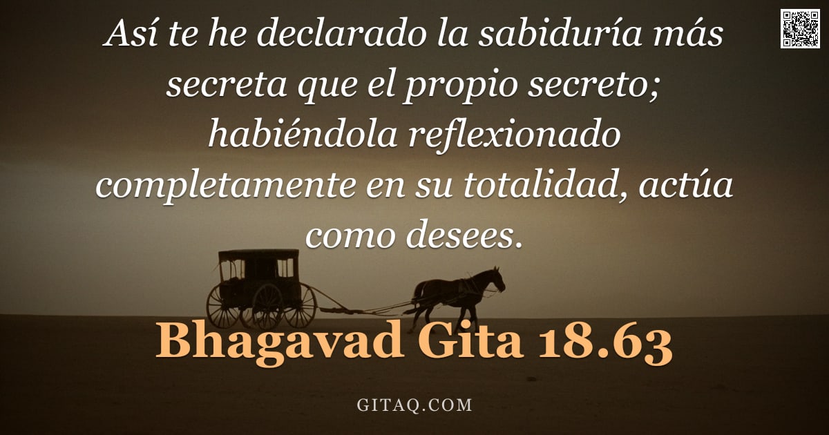 Bhagavad Gita 18.63 — "Así te he declarado la sabiduría más secreta que el propio secreto; habiéndola reflexionado completa"
