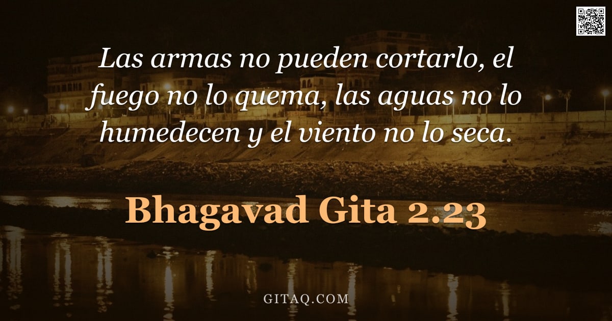Bhagavad Gita 2.23 — "Las armas no pueden cortarlo, el fuego no lo quema, las aguas no lo humedecen y el viento no lo seca"