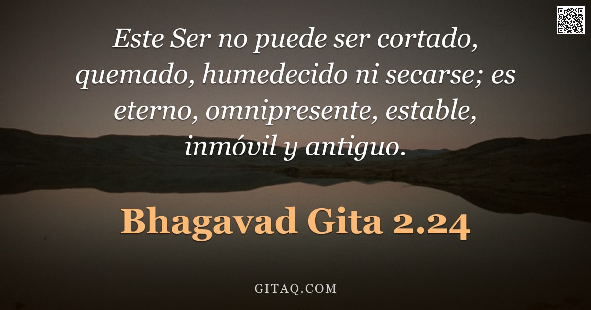 Bhagavad Gita 2.24 — "Este Ser no puede ser cortado, quemado, humedecido ni secarse; es eterno, omnipresente, estable, inm"