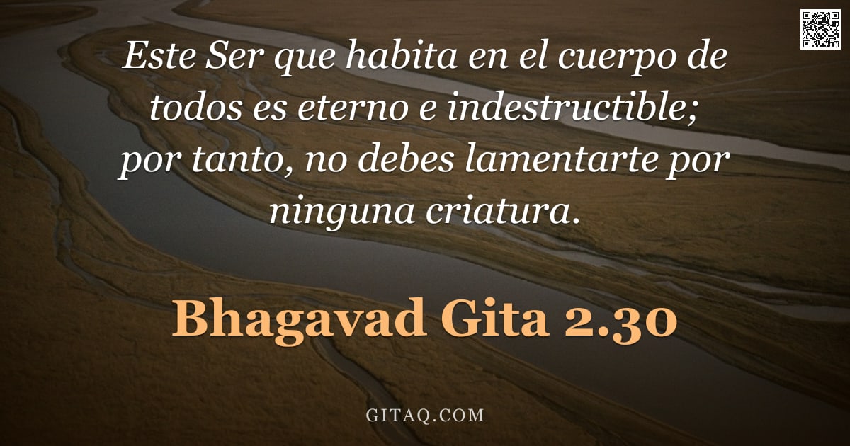 Bhagavad Gita 2.30 — "Este Ser que habita en el cuerpo de todos es eterno e indestructible; por tanto, no debes lamentarte"