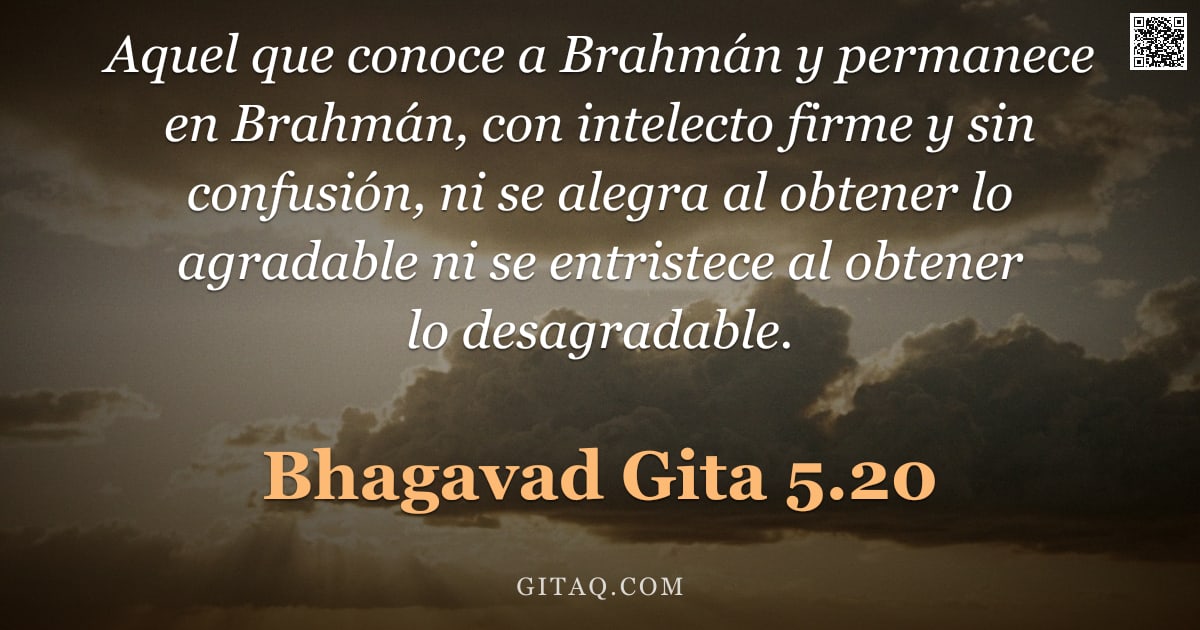 Bhagavad Gita 5.20 — "Aquel que conoce a Brahmán y permanece en Brahmán, con intelecto firme y sin confusión, ni se alegra"