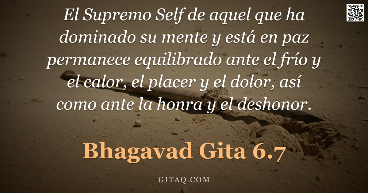 Bhagavad Gita 6.7 — "El Supremo Self de aquel que ha dominado su mente y está en paz permanece equilibrado ante el frío y"