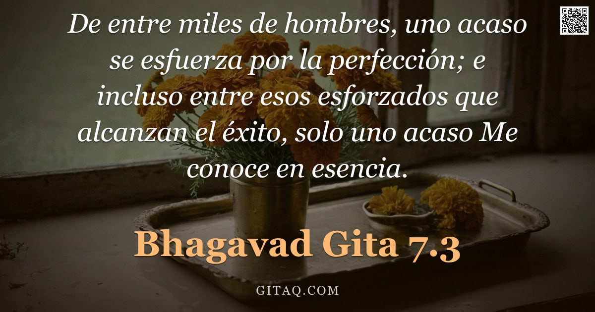 Bhagavad Gita 7.3 — "De entre miles de hombres, uno acaso se esfuerza por la perfección; e incluso entre esos esforzados "