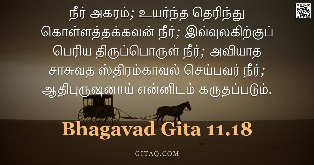 பகவத் கீதை 11.18 — "நீர் அகரம்; உயர்ந்த தெரிந்து கொள்ளத்தக்கவன் நீர்; இவ்வுலகிற்குப் பெரிய திருப்பொருள் நீர்; அவியாத சாச"