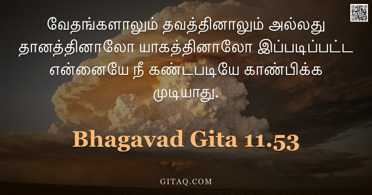 பகவத் கீதை 11.53 — "வேதங்களாலும் தவத்தினாலும் அல்லது தானத்தினாலோ யாகத்தினாலோ இப்படிப்பட்ட என்னையே நீ கண்டபடியே காண்பிக்க"